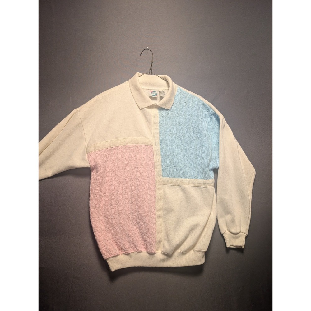 Vintage First Run Rugby Shirt Womens S Multicolor Colorblock Cable Knit Pullover